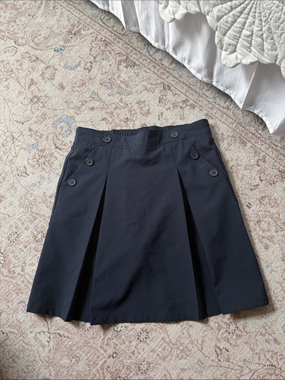 Nautica Navy A-Line Pleated Skirt with Button Details